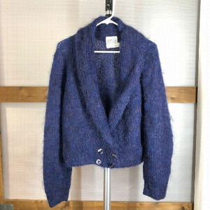 VTG SUE NEWELL HOLT RENFREW English Hand Knit Mohair Wool Blend Shawl Sz M/L